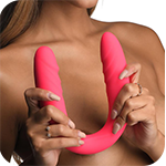 7X Double Down Silicone Double Dildo with Remote - Pink