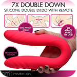 7X Double Down Silicone Double Dildo with Remote - Pink