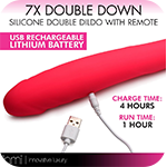 7X Double Down Silicone Double Dildo with Remote - Pink