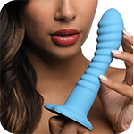 Ribbed Silicone Blue Dildo